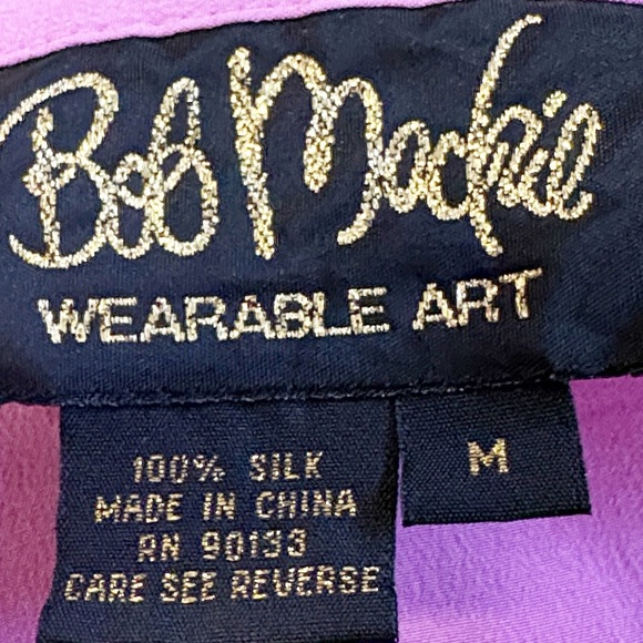 Bob Mackie Wearable Art Pink Button Down Silk Shirt with Peacock Design - Picture 4 of 6